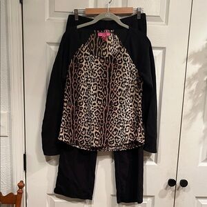 Betsey Johnson Black and Leopard Print Pajama Set